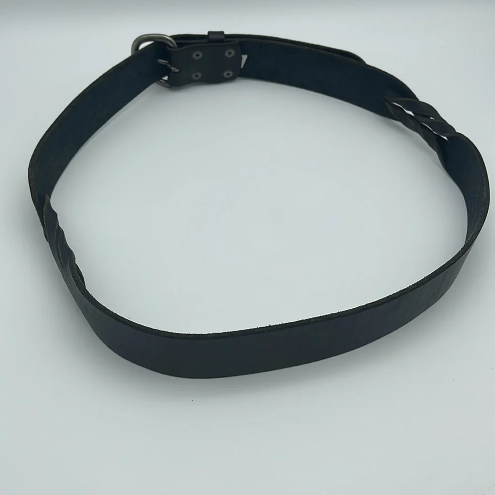Stamp 10 Black Leather Belt Braided Moto Biker Goth Sz L